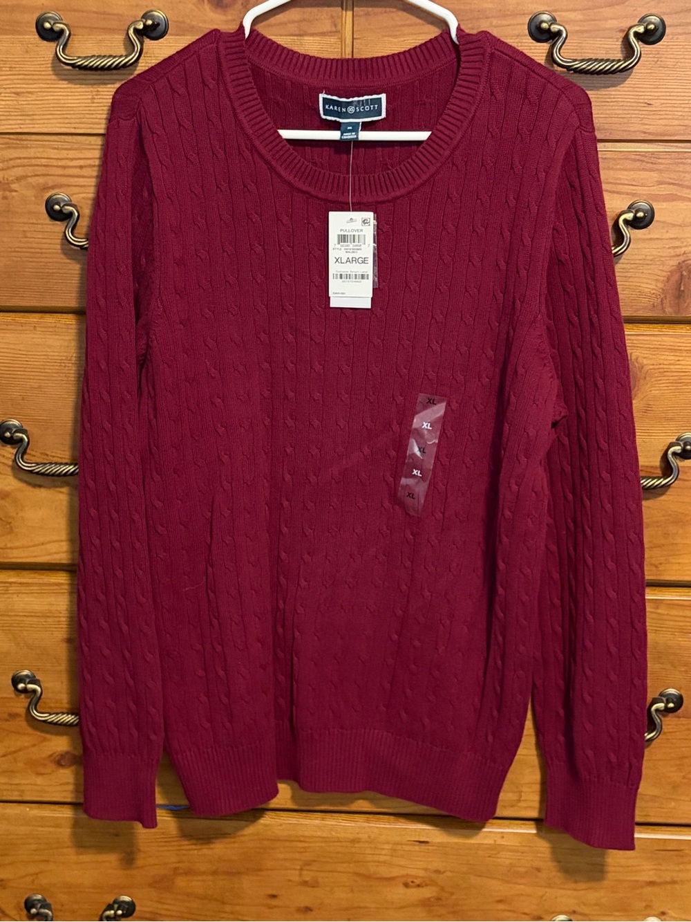 Karen Scott Men's Cable Knit Crewneck Sweater - Wine